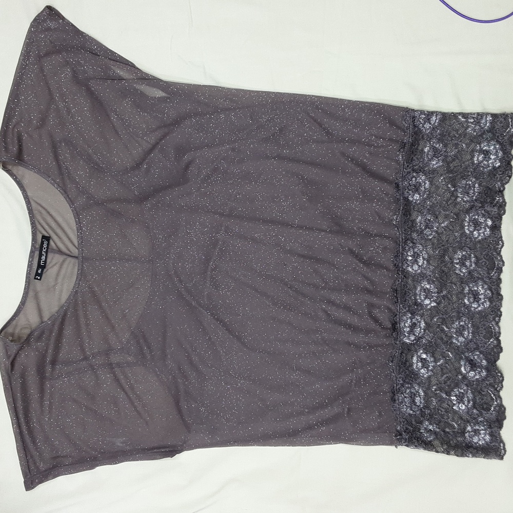 Maurices Glittering Taupe & Silver Top Lace Hem Woman's Size 2